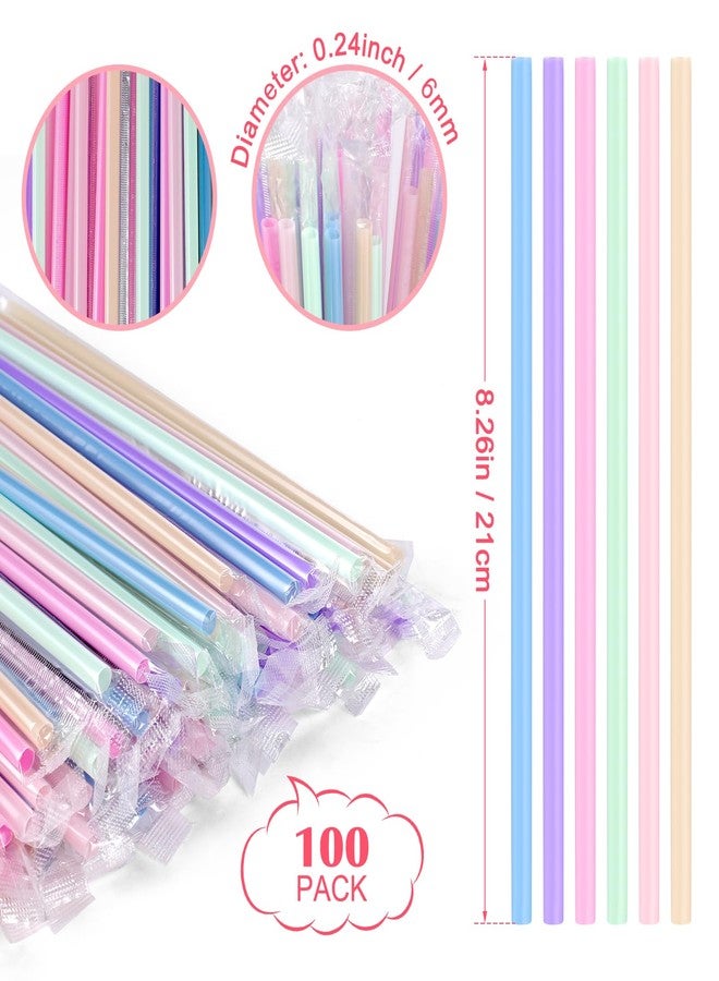 ONEYIM [Individually Wrapped] 100Pcs Disposable Plastic Drinking Straws - 8.26" Long and 0.24 Diameter Colorful Cute Straws for Juice,Coffee,Milk,Cocktail, Bachelorette/Birthday Party, Bridal/Baby Shower - Image 2